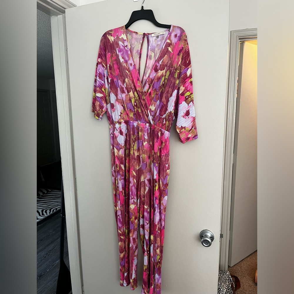 Floral Ankle Length Lettuce Trim Jumpsuit